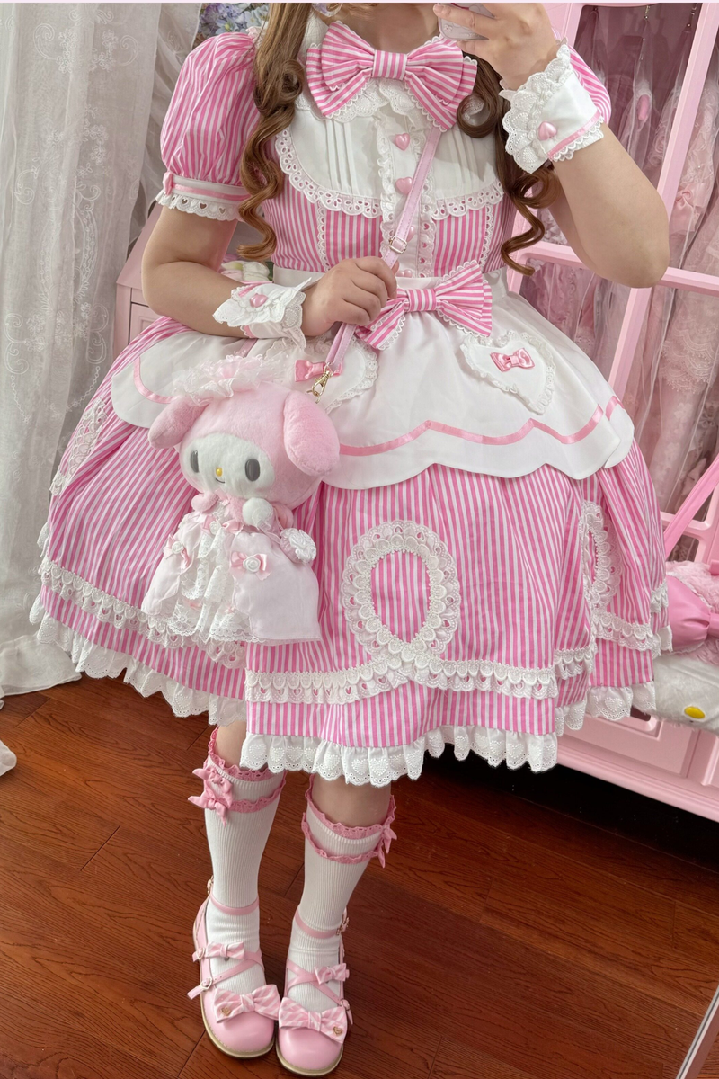 [pre-order] Retro Doll-like Lolita Dress + Hair Band + Clip + Bonnet + Hat