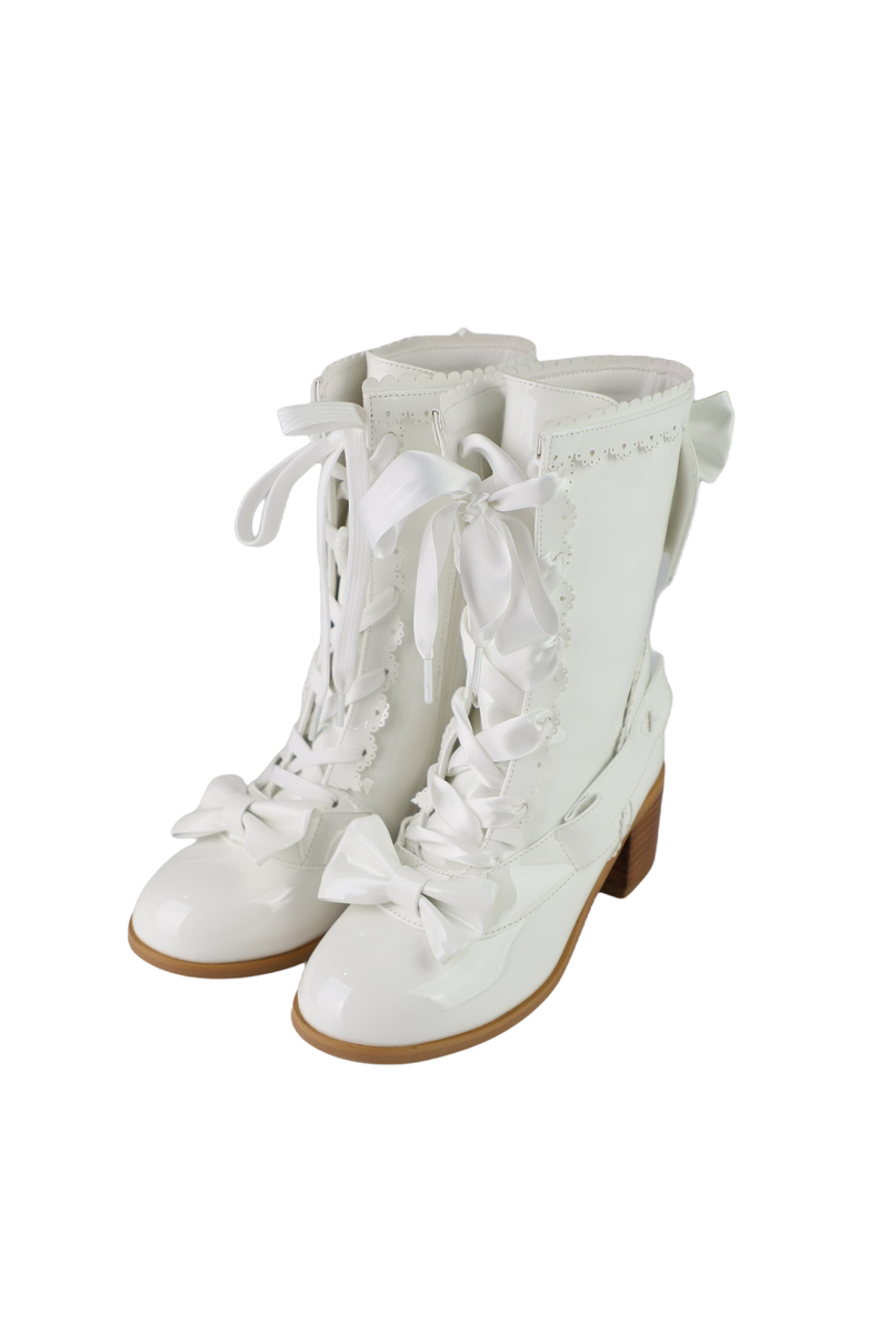 Ribbon Lace Up Mid Calf Boots