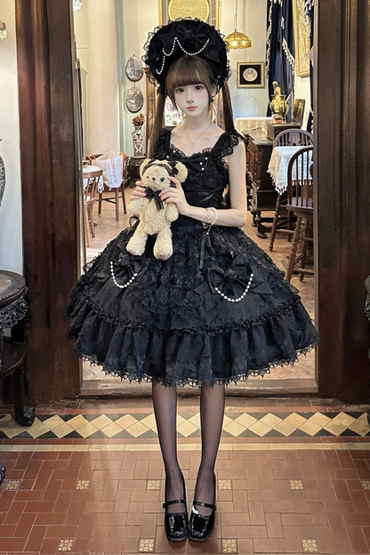 Rose Ruffle Princess Jumper Skirt + Bag Ribbon + Bonnet