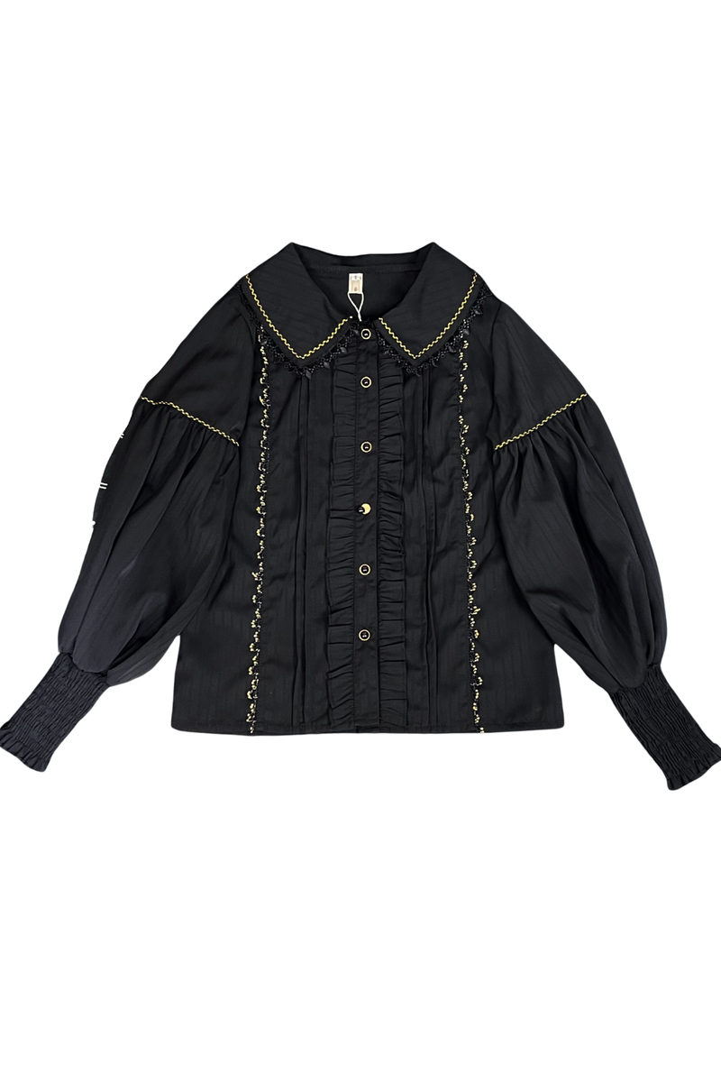 Retro Lolita Shirt + Lace-up High-waist Lolita Skirt