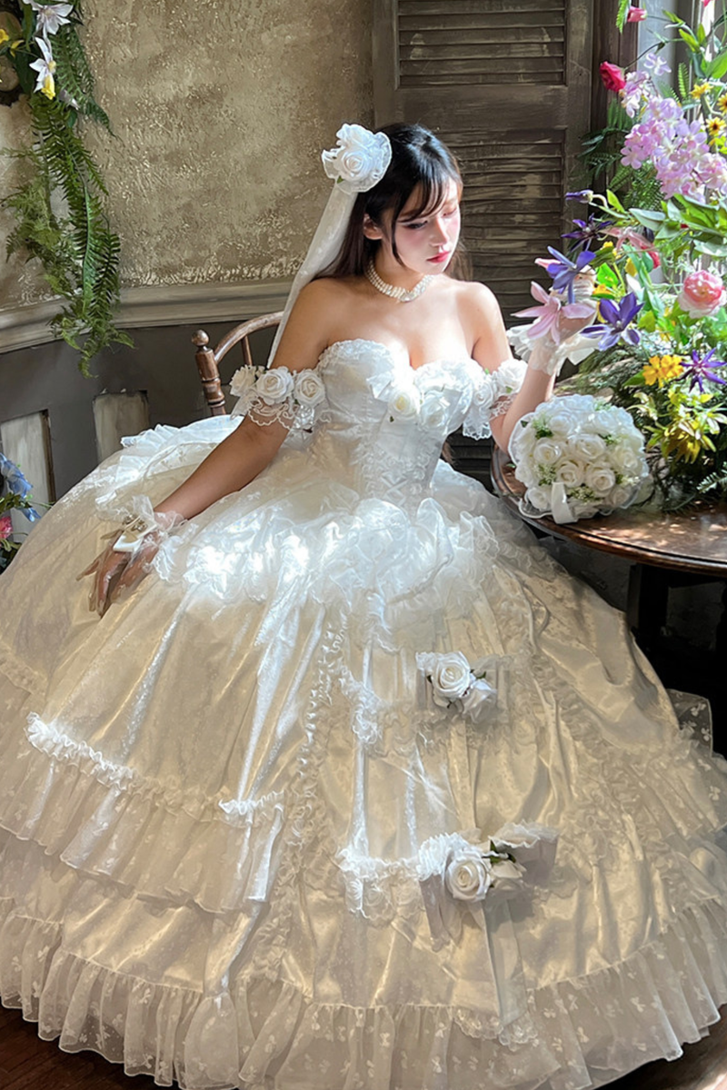 Love and Flower Sweet Dress + Ribbon Hair Accessory + Flower Hair Accessory