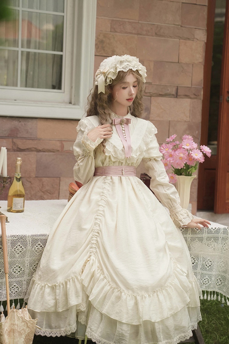 [pre-order] Rose Ruffle Lolita Dress + Dress + Belt + Brooch + Ribbon + Headband + Sleeve