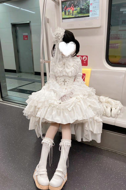 Gothic Super Jisleeve Lolita Shirt + Ruffle Skirt + Hat