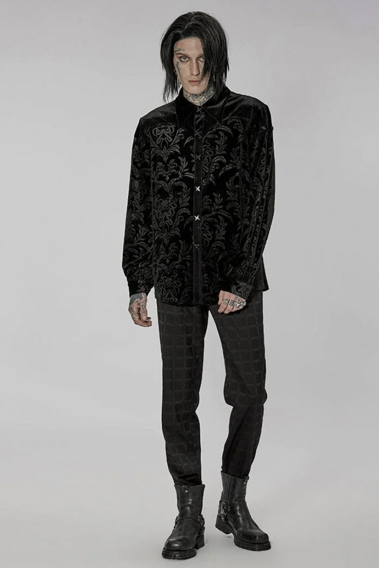 Black Stand Collar Print Stitching Gothic Blouse