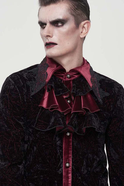 Black/red Gothic Lace Stand Collar Ruffle Lantern Sleeves Velvet Crack Shirt