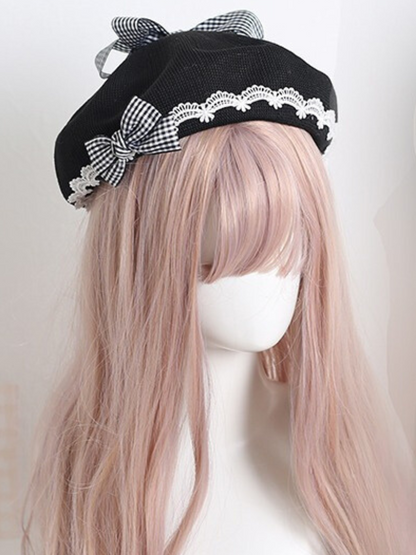 Plaid Lace Ribbon Beret