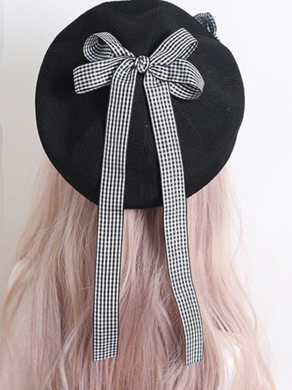 Plaid Lace Ribbon Beret