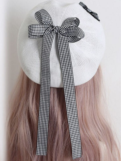 Plaid Lace Ribbon Beret