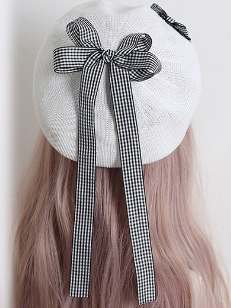 Plaid Lace Ribbon Beret