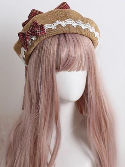 Plaid Lace Ribbon Beret