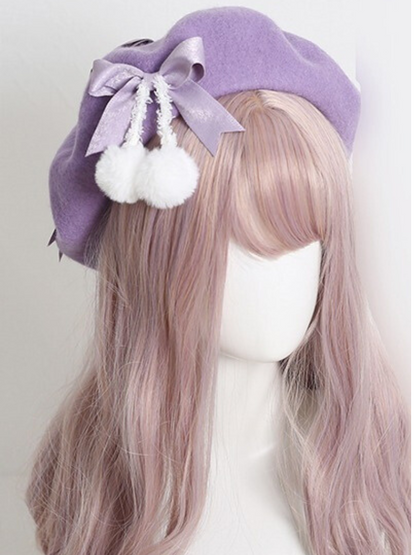 Girly Ribbon Pom-pom Beret