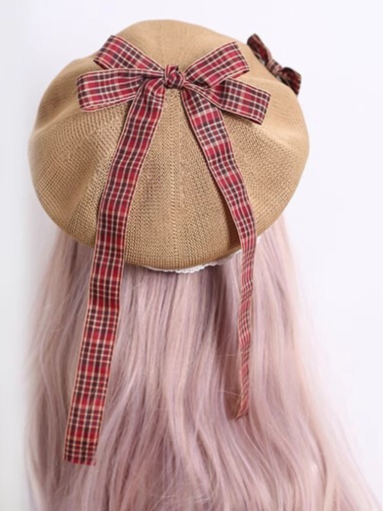 Plaid Lace Ribbon Beret