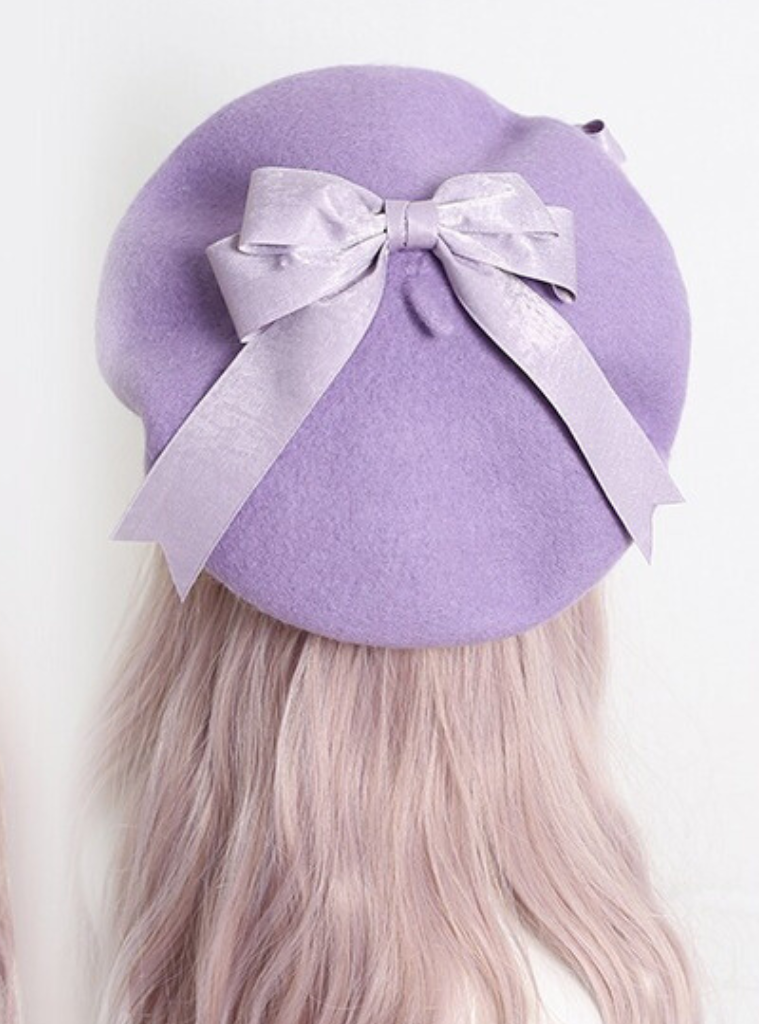 Girly Ribbon Pom-pom Beret