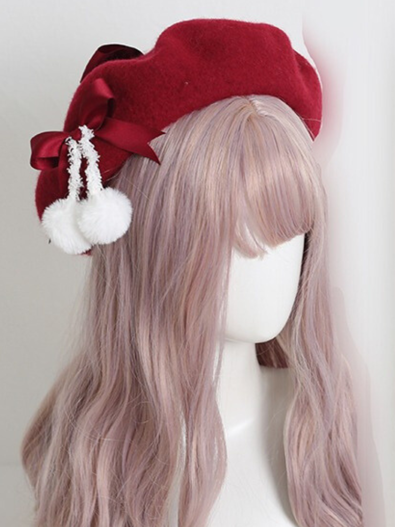 Girly Ribbon Pom-pom Beret