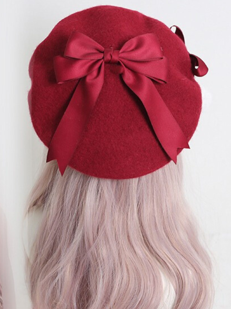 Girly Ribbon Pom-pom Beret