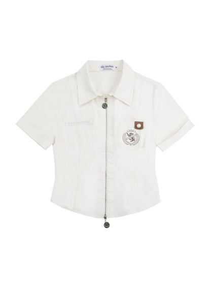 V-neck College Suspender Skirt + Accent Short Shirt