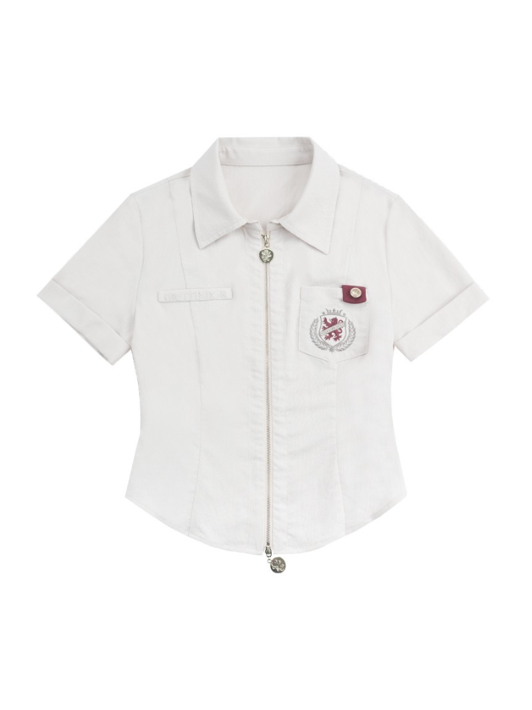 V-neck College Suspender Skirt + Accent Short Shirt