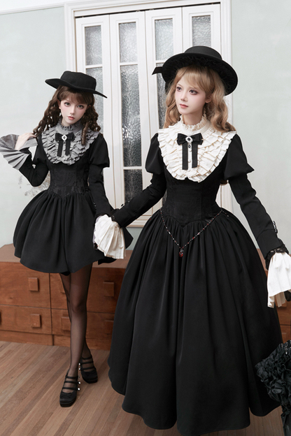 [pre-order] Dark Sweet Lolita Dress + Faux Collar + Necklace + Jacket + Ribbon + Sleeve + Fur Shawl