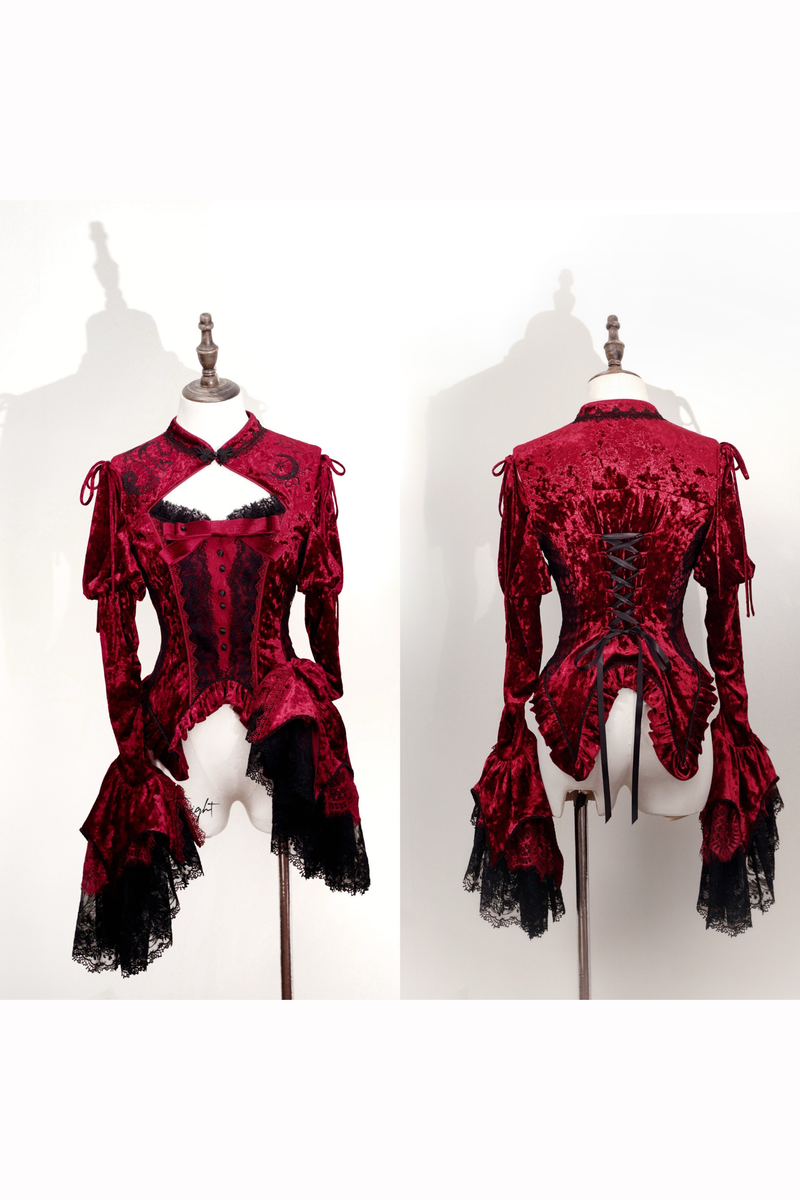 Gothic Velvet Sleeve Lolita Top + Vest + Skirt