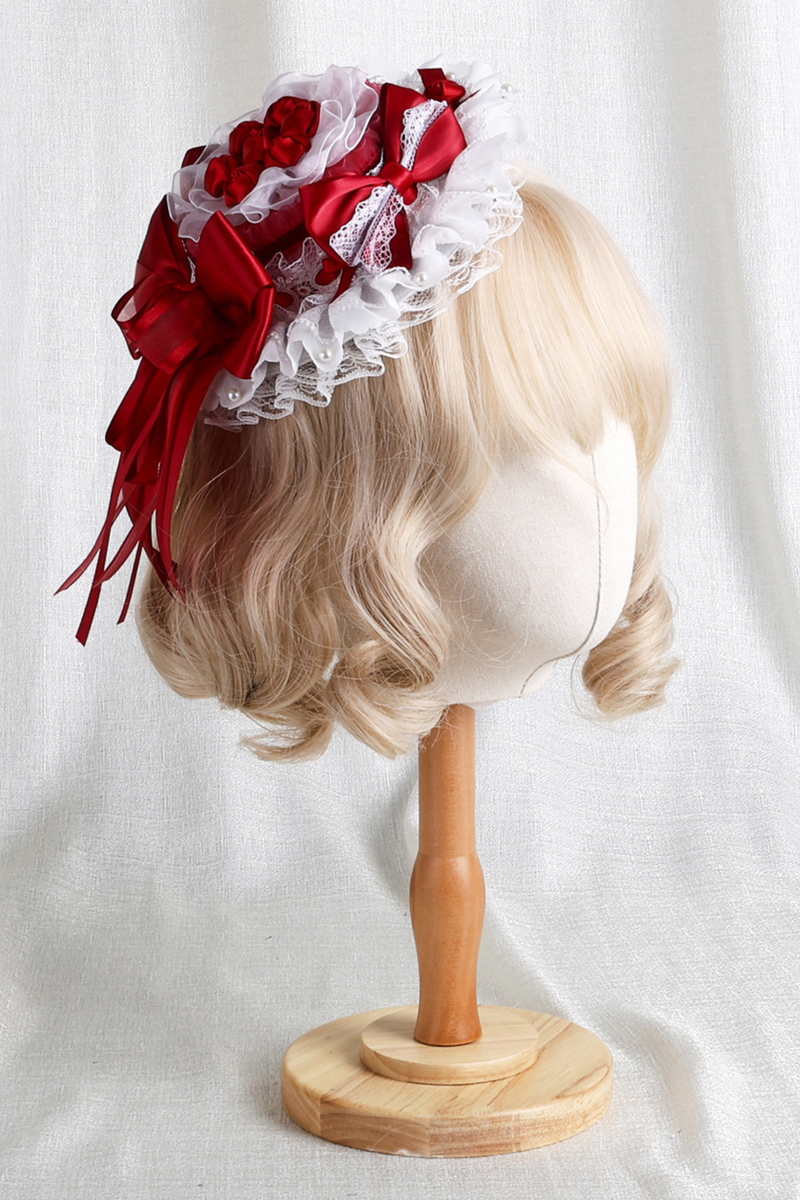 Rose Lace Lolita Bonnet + Hat + Hairband + Clip Hat + Crown