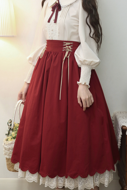[pre-order] Retro Sweet College Shirt + High Waist Flare Skirt