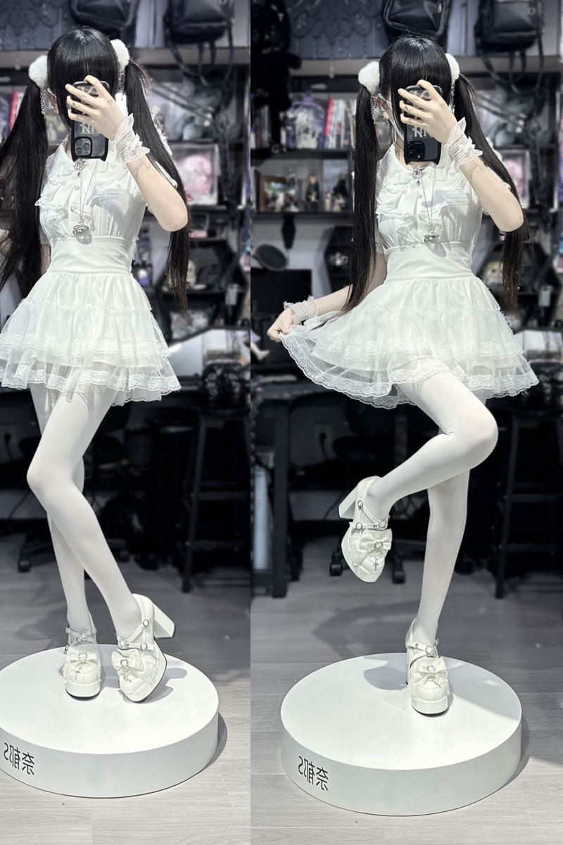 Stone Heart Ribbon Platform Shoes