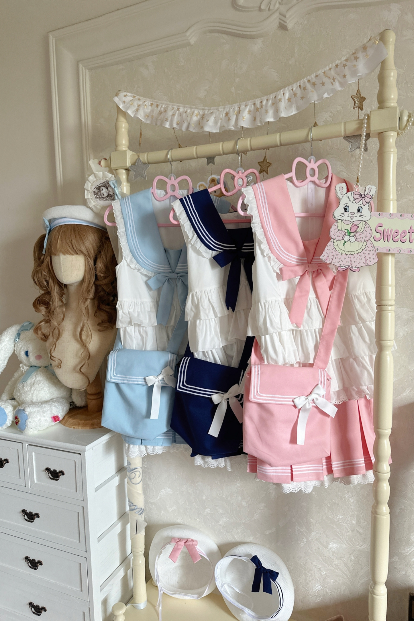 Sailor Ribbon Marine Top + Pleated Layered Skirt