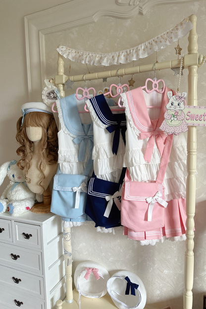 Sailor Ribbon Marine Top + Pleated Layered Skirt