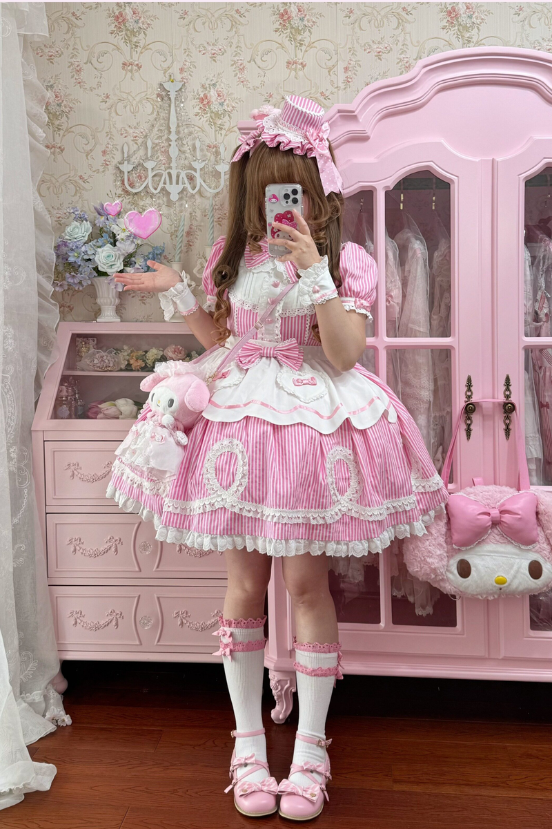 [pre-order] Retro Doll-like Lolita Dress + Hair Band + Clip + Bonnet + Hat