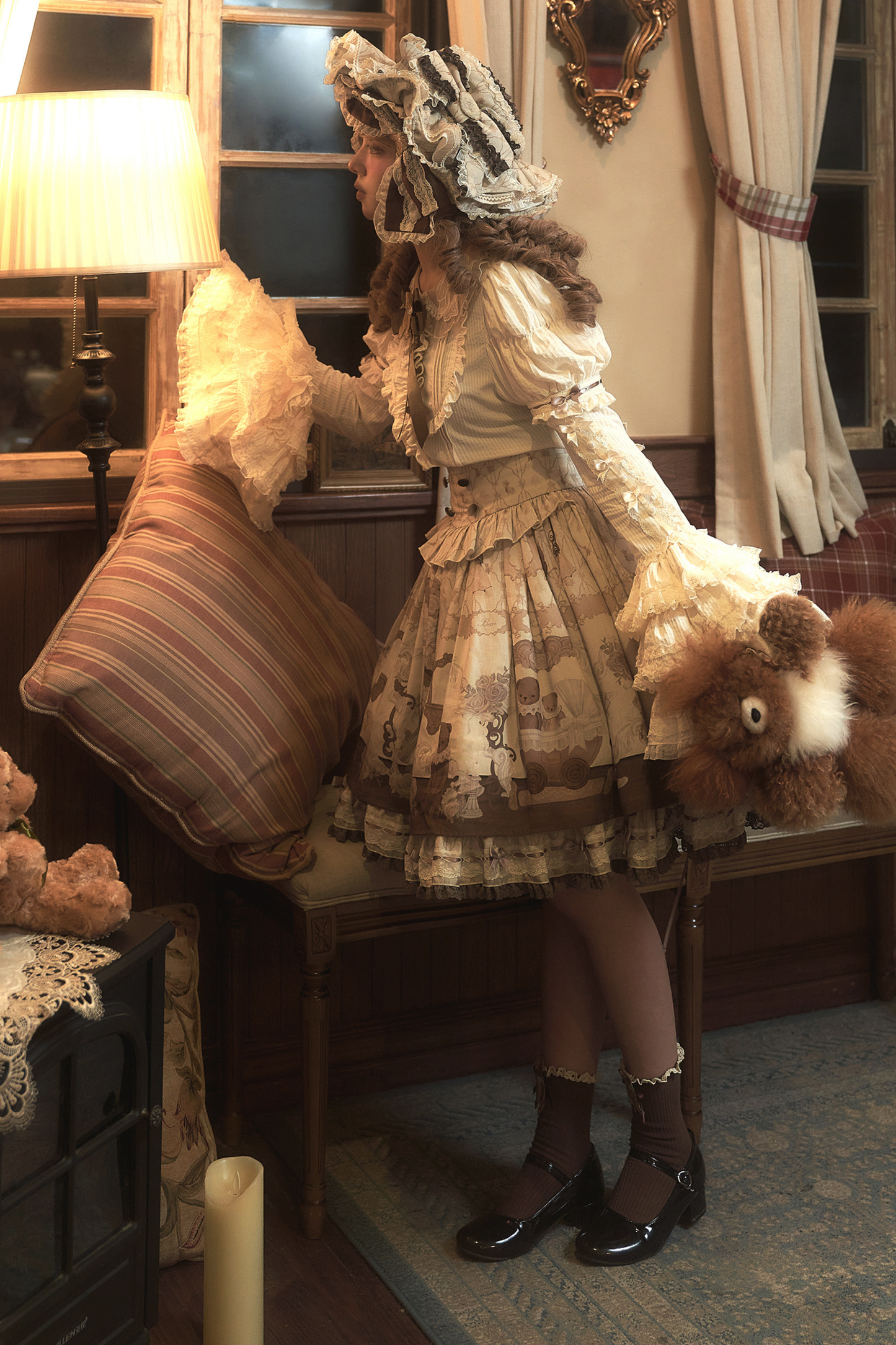 Briana Bear Print Dream Doll Lolita Dress + Jsk + Skirt + Shirt + Petticoat