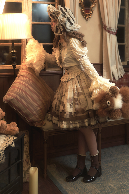Briana Bear Print Dream Doll Lolita Dress + Jsk + Skirt + Shirt + Petticoat
