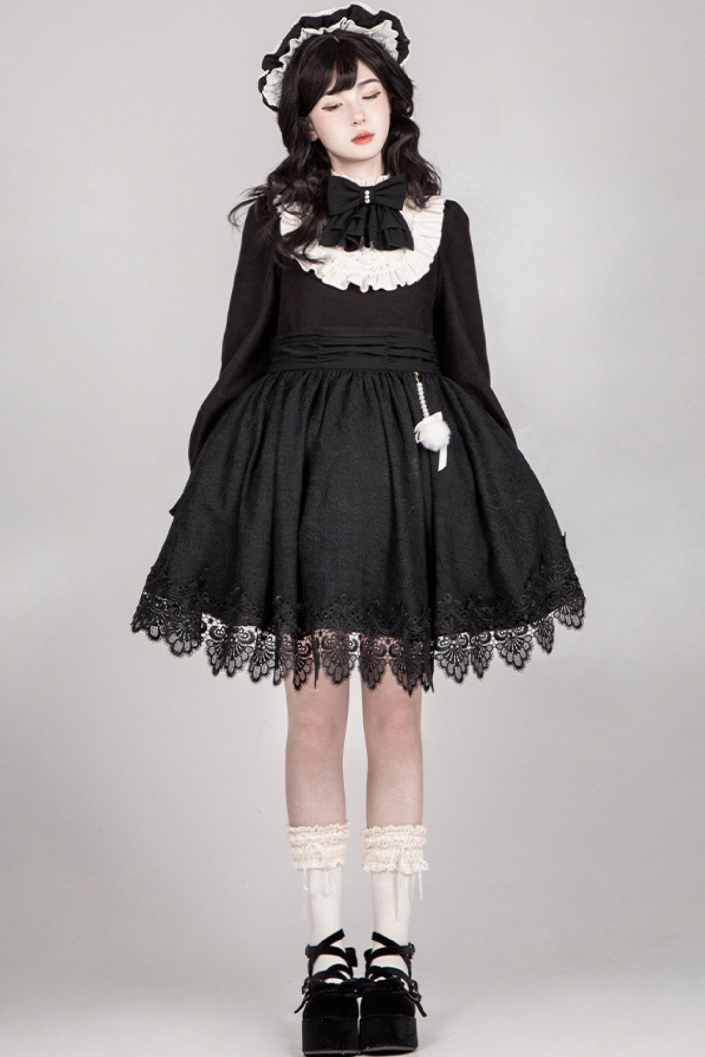 [pre-order] Dark Doll Lolita Dress + Apron + Ribbon + Headband