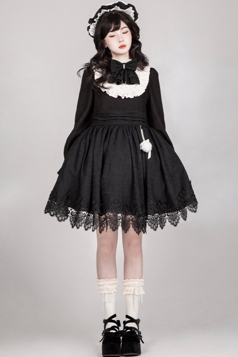[pre-order] Dark Doll Lolita Dress + Apron + Ribbon + Headband