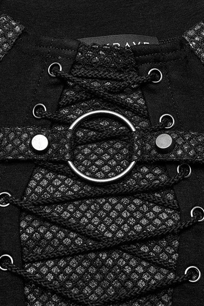 Black Long Sleeves Stitching Lace-up Ripped Punk Blouse
