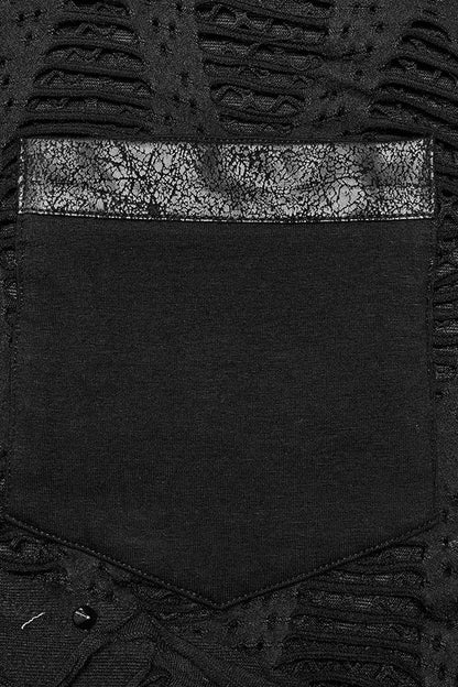 Black Short Sleeves Stitching Mesh Ripped Punk T-shirt
