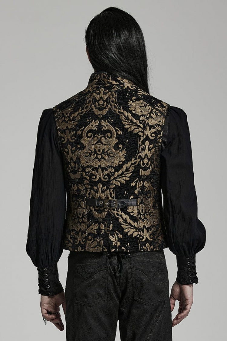 Stand Collar Jacquard Print Stitching Metal Ring Decoration Gothic Vest 2 Colors