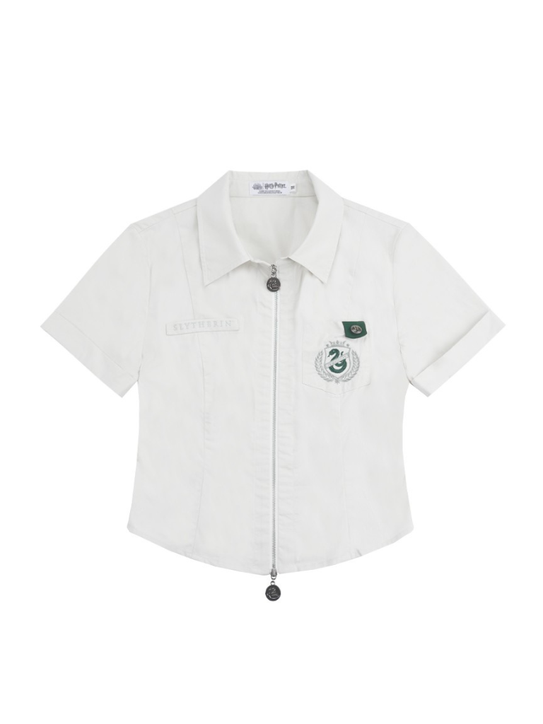 V-neck College Suspender Skirt + Accent Short Shirt