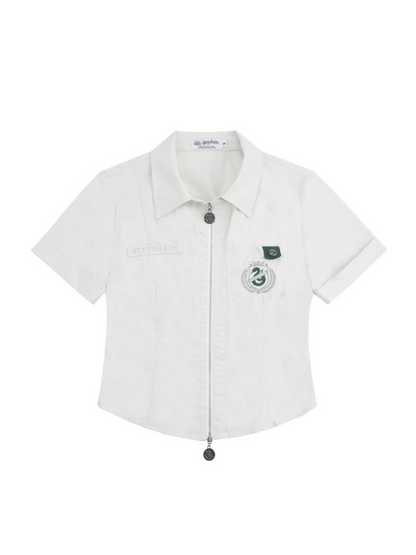 V-neck College Suspender Skirt + Accent Short Shirt