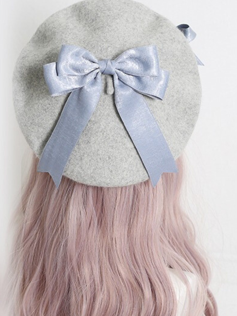 Girly Ribbon Pom-pom Beret