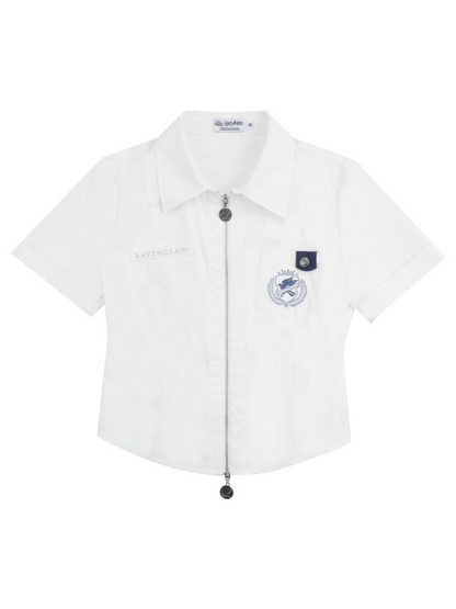 V-neck College Suspender Skirt + Accent Short Shirt