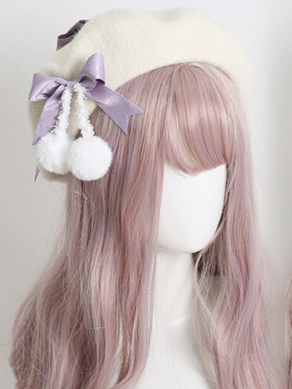 Girly Ribbon Pom-pom Beret