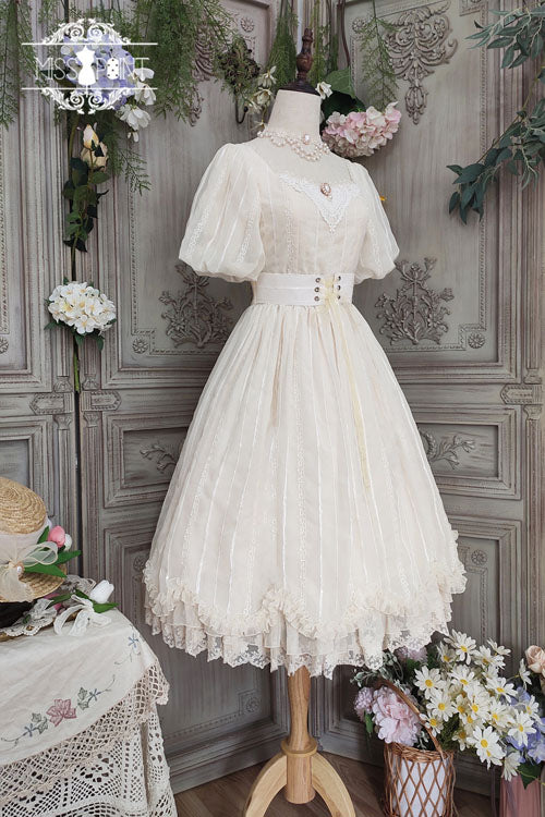 Ivory Square Collar Short Sleeves Multi-layer Ruffled Classic Lolita Op Dress