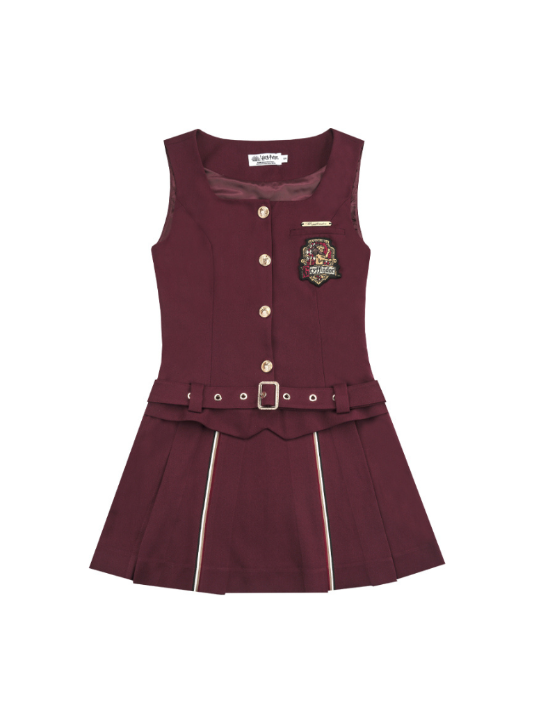 V-neck College Suspender Skirt + Accent Short Shirt