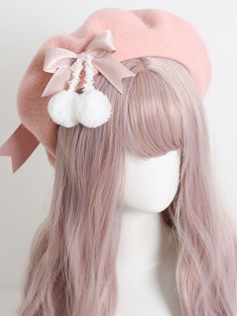 Girly Ribbon Pom-pom Beret