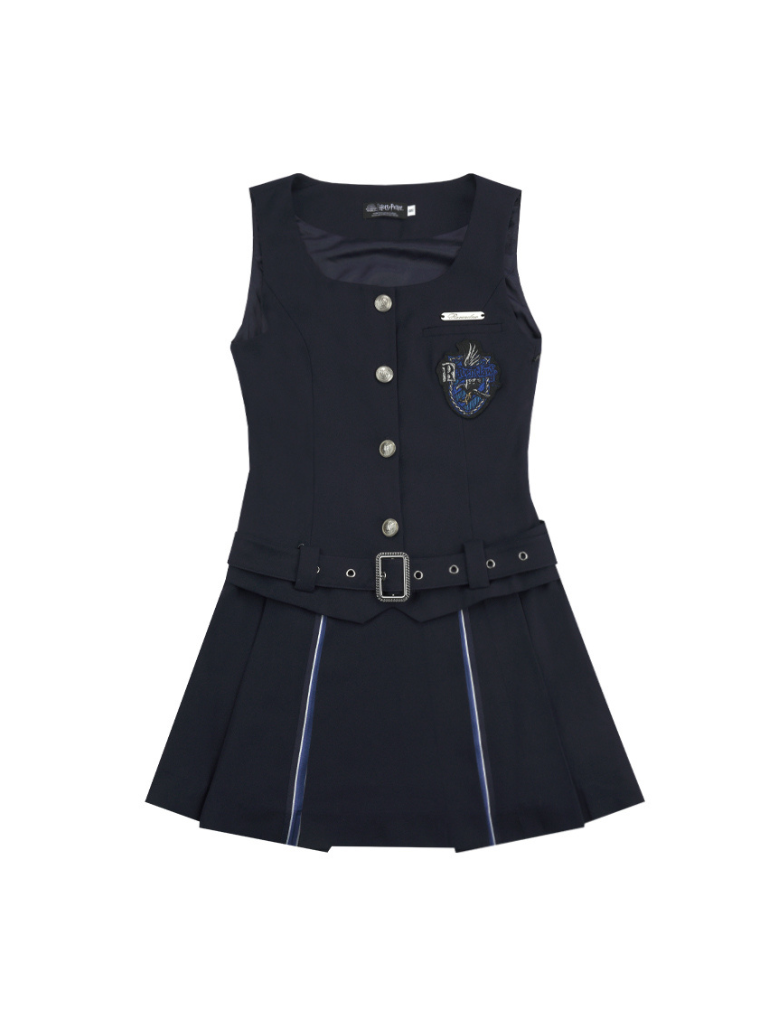V-neck College Suspender Skirt + Accent Short Shirt