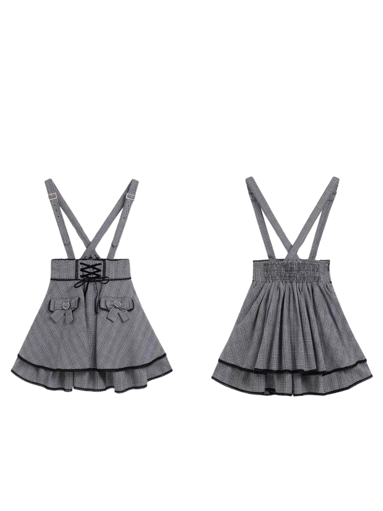 Lace Ribbon Shirt + Slimming Plaid Skirt [pre-order]