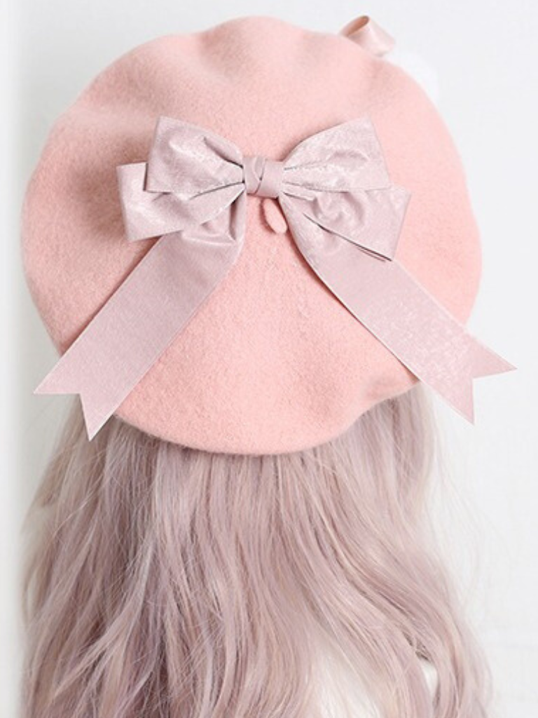 Girly Ribbon Pom-pom Beret