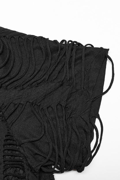 Black Short Sleeves Stitching Mesh Ripped Punk T-shirt
