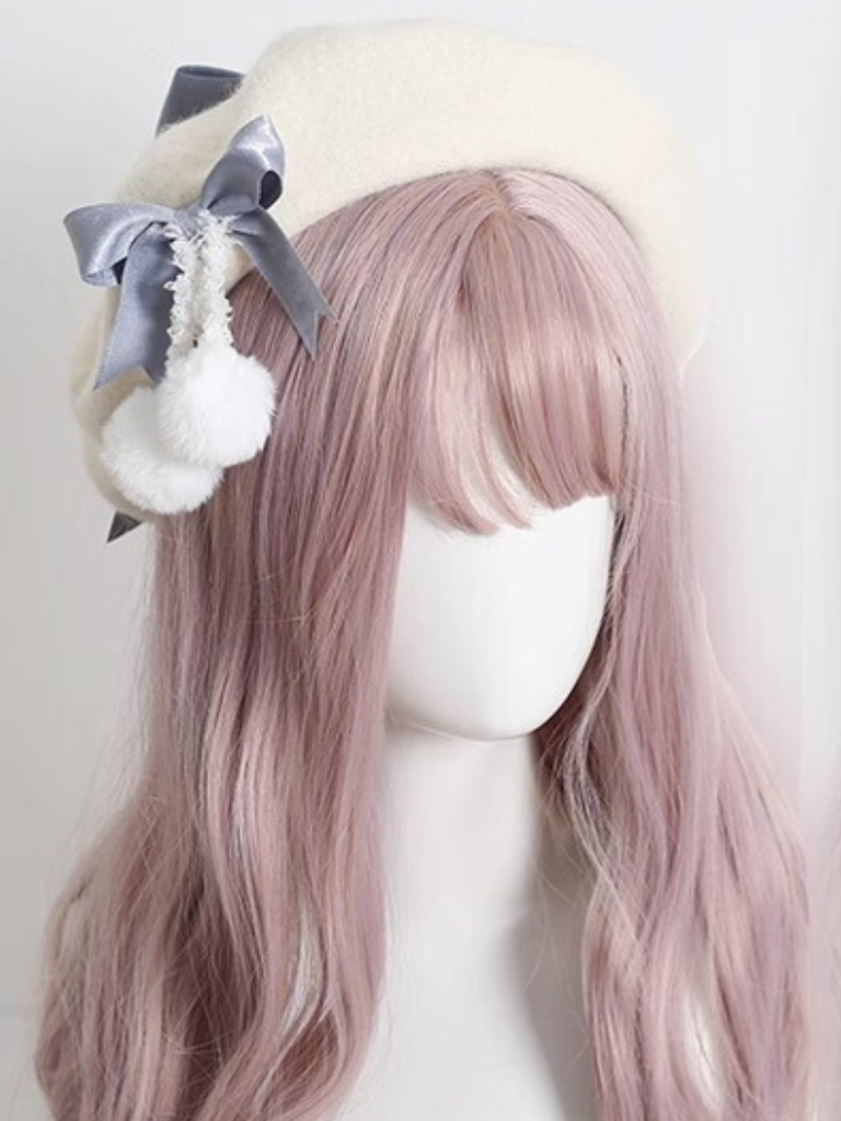 Girly Ribbon Pom-pom Beret