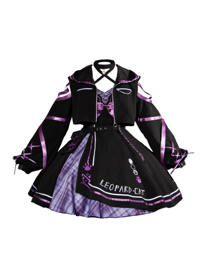 Dark Cat Asymmetric Suspender Skirt + Short Jacket